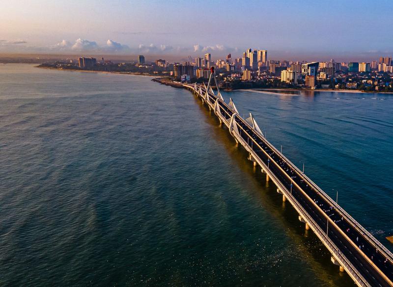 Bridge and skyline of Dar es Salaam over the water