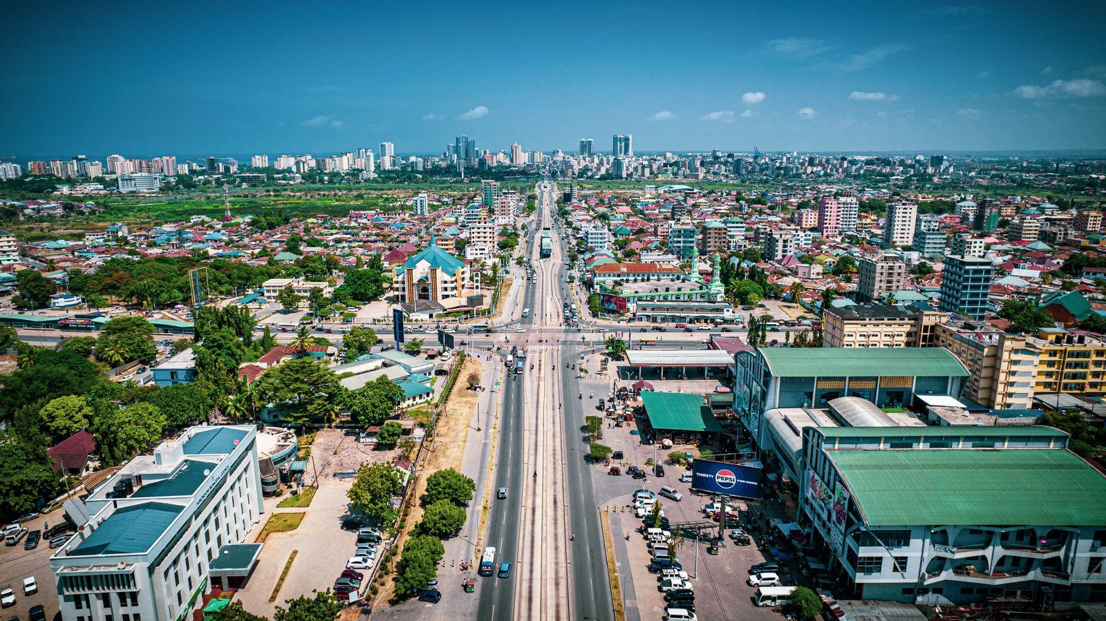 Aerial view of Dar es Salaam neighbourhoods and roads