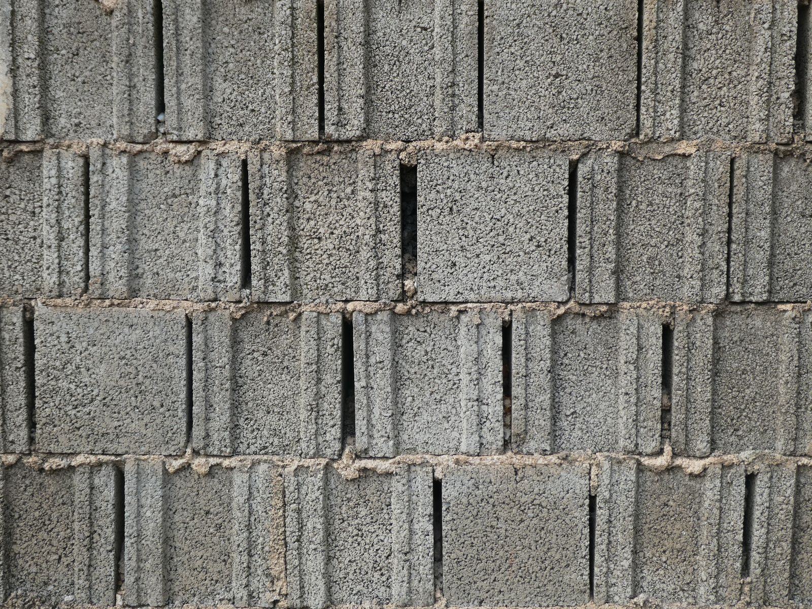 Close-up of a wall built from concrete blocks