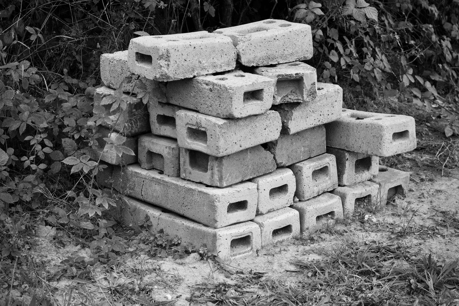 Stack of concrete blocks ready for use on site
