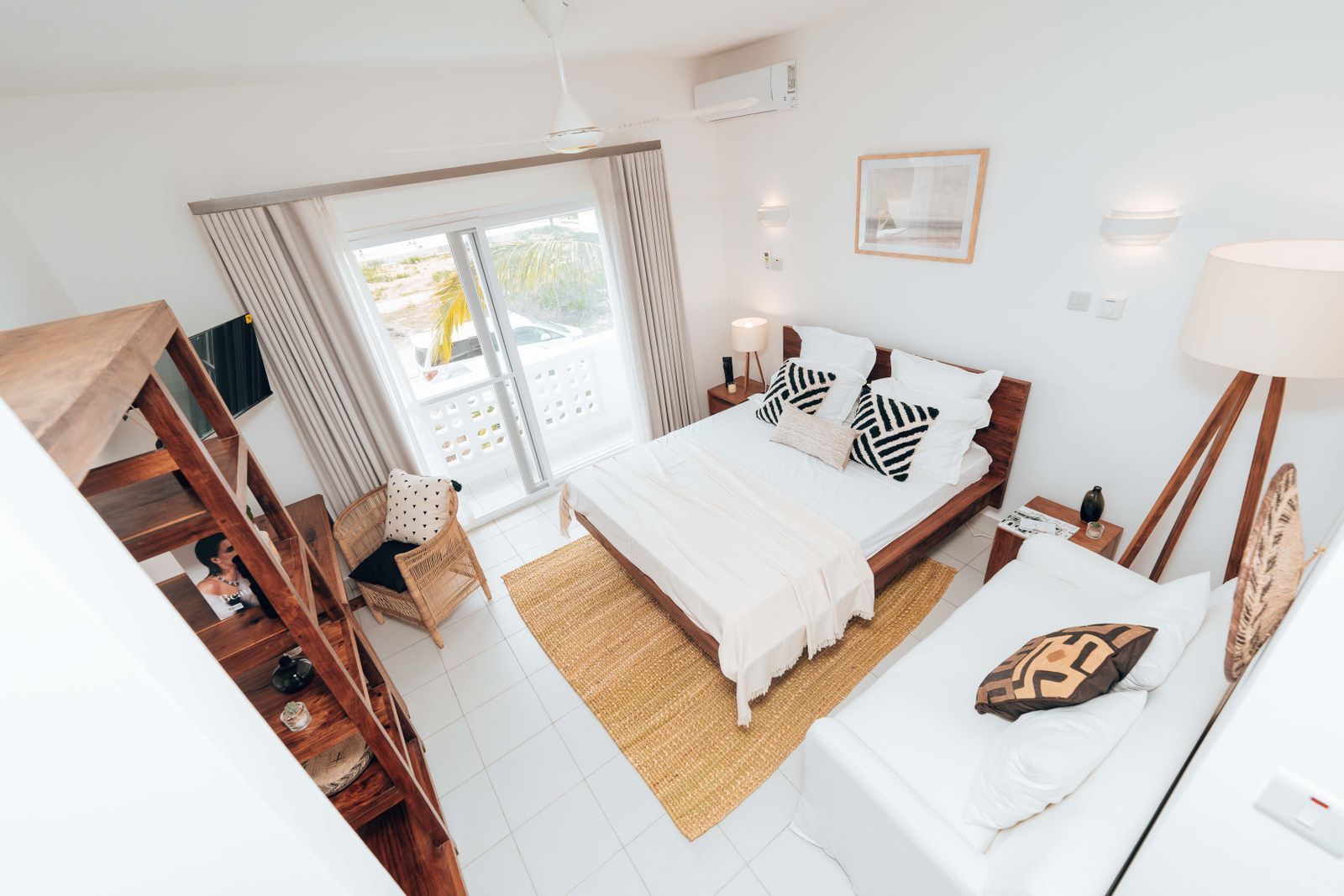 Bright minimalist bedroom interior with contemporary decor in Zanzibar, Tanzania