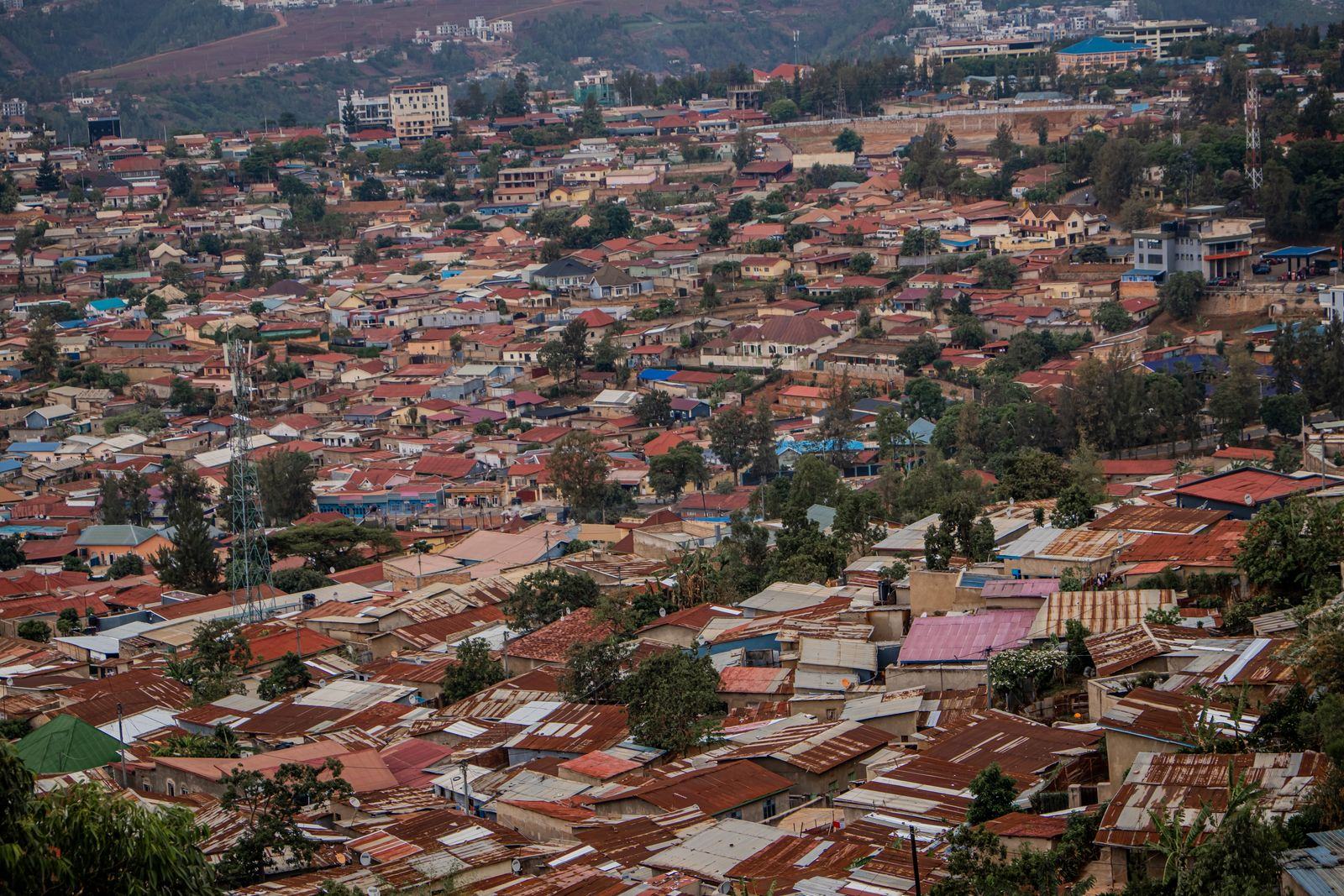 Dense rooftops of an African city seen from above