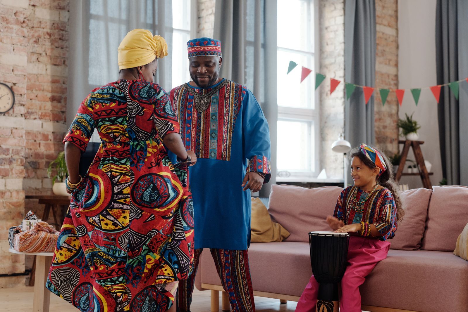African family together in a bright living room